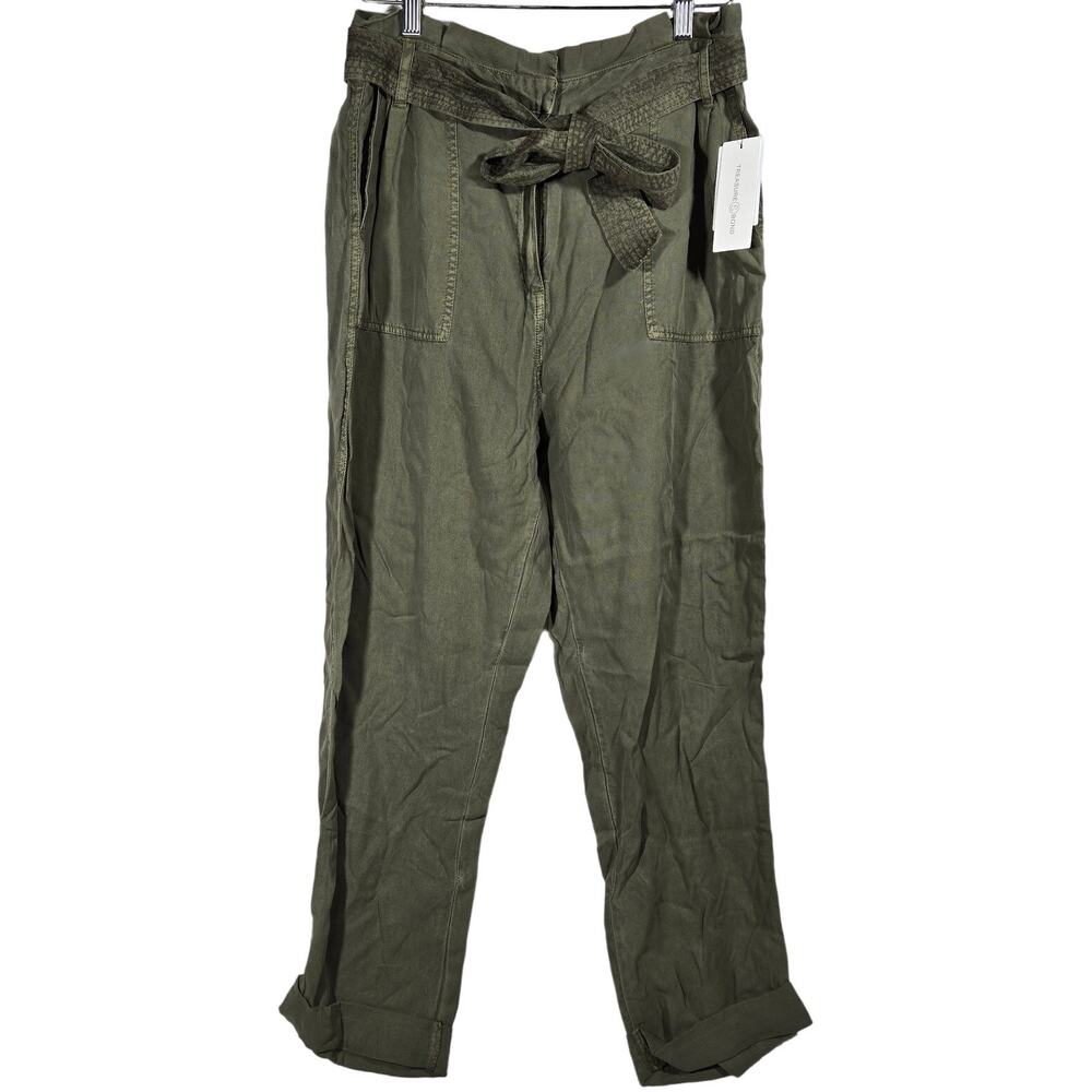 Treasure & Bond Paper-bag Chino Cropped Pants in Olive Sarma 12 NWT